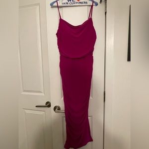 Express Body Contour Mesh Ruched Side Slit Midi Dress With Bra Cups